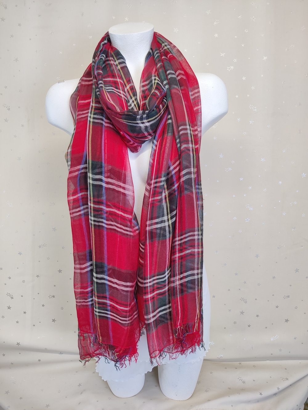 Naturally Knotty 100% Modal Oversized Plaid Scarf Wrap Red 45x86 Light & Gauzy